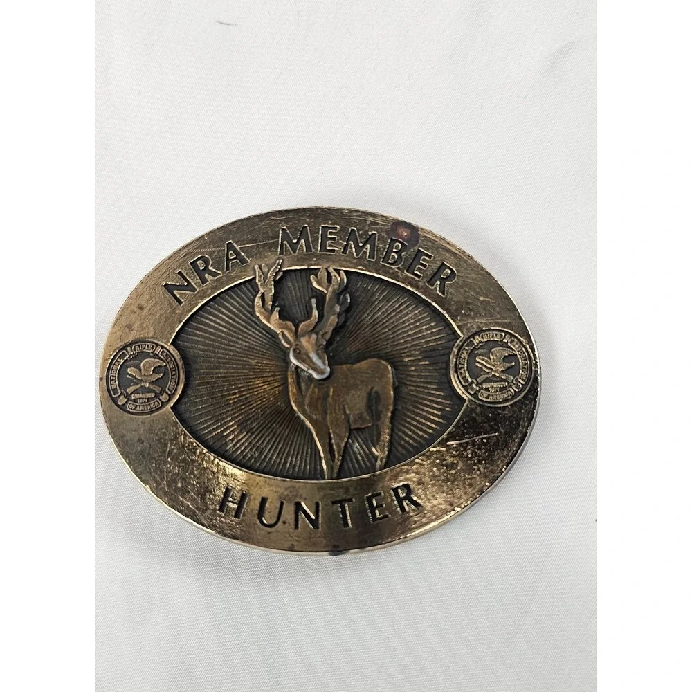 VTG NRA Member Hunter Belt‎ Buckle Deer Brass National Rifle Assoc 3.5
